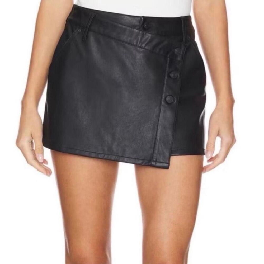 We The Free Black Faux Leather Chic Asymmetrical Mini Skirt